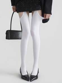 1 Pair Millennium Hollow Out Suspender Socks, Women's Thin Velvet Black Thigh High Socks Sexy For Spring/Summer, Valentine's Day Open Crotch Pantyhose, Lolita Sweet Velvet Knee High Socks - Multicolor - View 4