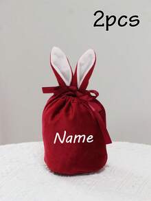 Personalisierte Geschenktasche mit Hasenohren aus Samt, individualisierbare Osterkordelzugbeutel, anpassbare festliche Leckereientasche, Osterkorb, Ostergeschenk, individuell gestaltbares Geschenk für Frühjahrsfeiern, Einweihungen & besondere Anlässe, stilvolles Accessoire, Osterdekoration - Stil A - Übersicht 8