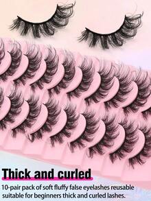 10 Pairs Fluffy 3D Faux Mink Eyelashes, Soft & Full Cat Eye Style Look Like Real Lashes Extended, Natural Look 3D Fluffy Cat Eye Lashes, Faux Mink Full Strip Lashes, Suitable For Any Casual Occasion Strip Lashes,Lashes,Eyelashes,Fake Lashes - Lông mi  mắt mèo - Xem 5