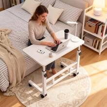 Mobile Lift Table, Computer Desk, Adjustable Height, With Wheels Bedside Computer Desk, Sofa Side Table, Two Sizes Available, Suitable For Bedroom, Dormitory Laptop Stand, Lazy Office Desk, Coffee Table, Gift - 白色 - 查看 9
