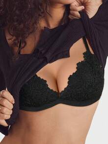 Peach Girl Women's Wireless Push Up Lace Bralette - Shape & Lift, Anti-Sag, Sexy & Comfortable - Black - View 1