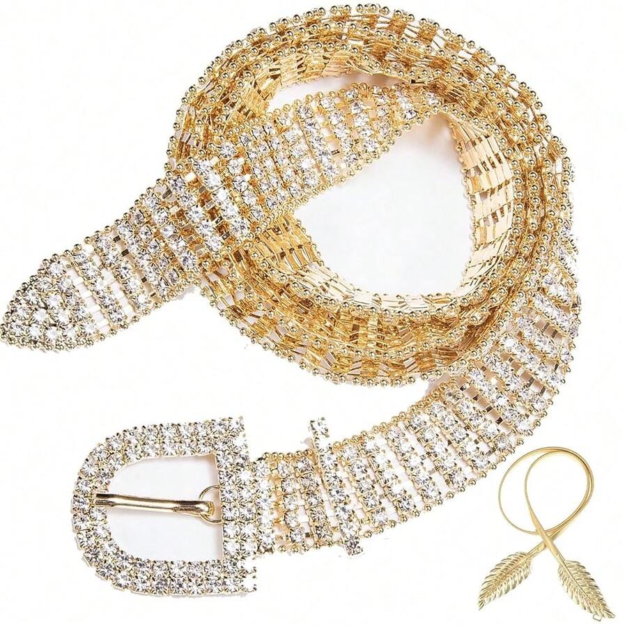 Barry.Wang Rhinestone Belts For Women Silver Gold Bling Belt Diamond Crystal Studded For Jeans Dress Bridesmaid Bridal Ladies - Thắt lưng RRoseDiamondCoolBelt + Quà tặng miễn phí - Xem 1