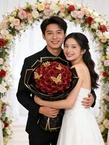 34支蝴蝶皇冠闪光玫瑰花套装，DIY人造闪光花束，母亲节礼物，永不凋谢的闪亮仿真红玫瑰，适合订婚、婚礼、周年纪念、生日等场合，可作为爱情礼物花束，DIY花束 - 多色 - 查看 4