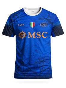 Italian Naples Style Men's Football/Soccer Jersey & Crew Neck Comfortable Sports Top, Suitable For Match, Training, Casual Wear And Holidays, Great Gift - Blue - View 3