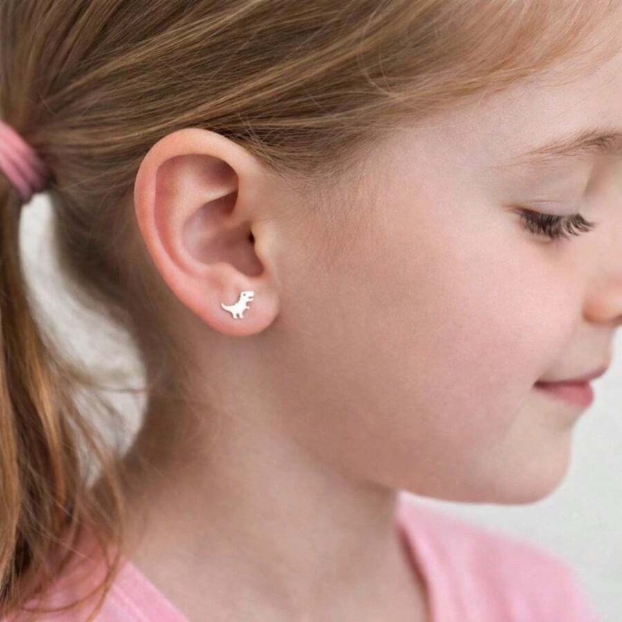 Aretes de Dinosaurio en Plata de Ley 925 para Niña y Mujer | Diseño Divertido y Original - Plateado - Ver 1
