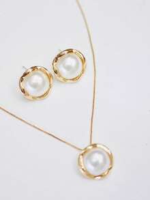 Pearl Necklace And Earring Set / Minimalist Kit / Jewelry Kit / Necklace And Earrings - Gold - View 4