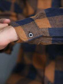 Camisa Social flanela de xadrez masculino manga longa Ajuste Regular    Botões na frente Com Bolso - Castanho - Visão 5