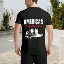 Nueva llegada de moda, camiseta de algodón estampada para hombres, diseño de pareja rojo, tela suave y transpirable, perfecta para uso casual y comodidad. - Negro - Ver 3