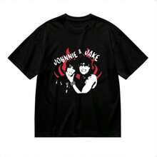 Nueva llegada de moda, camiseta de algodón estampada para hombres, diseño de pareja rojo, tela suave y transpirable, perfecta para uso casual y comodidad. - Negro - Ver 6