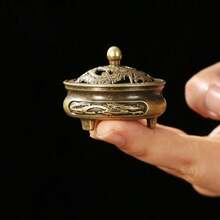 Mini Dragon And Phoenix Tripod Incense Burner, Bronze Retro Sandalwood Incense Burner, Hollow Cover, Smooth Smoke Flow, Small And Exquisite, Ingeniously Crafted, Placed On The Tea Table, Desk Has A Unique Charm Gifts Birthday Graduation - Bronze - View 9