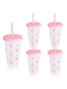 1pc/5pcs/10pcs 24oz Powder Blue Bow Tumbler With Lid And Straw, Reusable, Cute Transparent Cup, Suitable For Birthday, Wedding And Party Supplies, Reusable With Pink Ribbon, Summer Beverage Cup, Suitable For Birthday, Wedding And Party Supplies, Perfect For Party, Drinking, Coffee, Also Suitable For Mother's Day, Wedding, Birthday, Bachelorette Party Or As A Gift - Multicolor - View 14