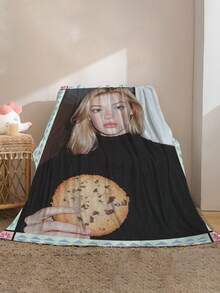 1pc Customized Photo Flannel Blanket - Blue Diamond Border Minimalist Print, Soft Hypoallergenic All Season Washable - Upload Your Photo - Ideal Gift For Birthday, Anniversary, Travel, Office Use - Personalized Cozy Throw - Multicolor - View 3