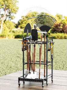 1pc Garden Tool Rack With Wheels, Versatile Wheeled Storage Organizer With Steel Construction, Equipped With Multiple Hooks, Ideal For Sorting And Storing Long-Handled Tools, Rakes, Brooms, And Garden Accessories, Perfect For Garages, Yards, Storage Units, And Workshop Spaces, Enhancing Organization, Accessibility, And Clean, Clutter-Environments, , Rust-Resistant Design; Space-Saving Profile; Easy Maneuverability; Secure Hooks And Adjustable Rack Sections; Dust-Resistant Finish; Converts Any Garage, Yard, Or Storage Unit Into Orderly, Accessible Work Zones - Multicolor - View 6
