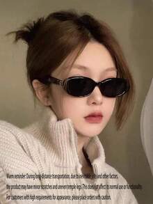 1 Pair Retro Oval Fashionable Fashion Glasses, Extremely Cool. This Stylish Fashion Glasses Is Made Of PC Material, Windproof And High Quality. The Oval Frame Design Is Unique, Both Fashionable And Slimming. Loved By Internet Celebrities. - Black - View 6