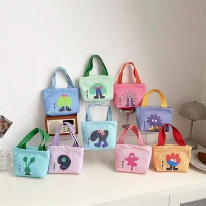1pc Kids Cute Cartoon Pattern Macaron Color Handbag For Outdoor Play