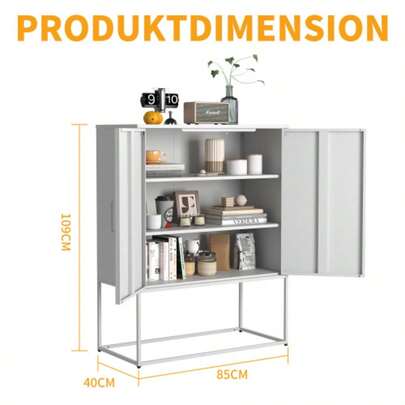 Metal Dining Room Cabinet, Storage Cabinet – 2-Tier Shelves, Separate Steel Cabinet, Magnetic Door, Anti-Tip Protection, Living Room, Kitchen, Office, Height 109 Cm * Width 85 Cm * Depth 40 Cm