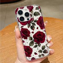 غطاء هاتف بطبعة وردة حمراء أنيقة متوافق مع أجهزة 17 16 15 14 13 12 11 Pro Max XS XR X 7 8 Plus SE2 SE3 16e، غطاء واقي مقاوم للصدمات بطبعة زهرية، هدية عيد الحب، هدية للصديقة، هدية احتفالية - متعدد الألوان - مشاهدة 12