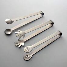 Stainless Steel Ice Tongs, Thick Mini Ice Cube Clamp, Household BBQ Buffet Food Serving Utensil - Silver - View 3