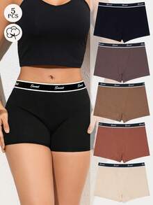 5 Packs Multicolor Cotton Women Shorts Comfortable Minimalist Ribbon Low Rise Boxers For Daily Wear Ideal For Sports And Relaxing - 彩色 - 查看 1