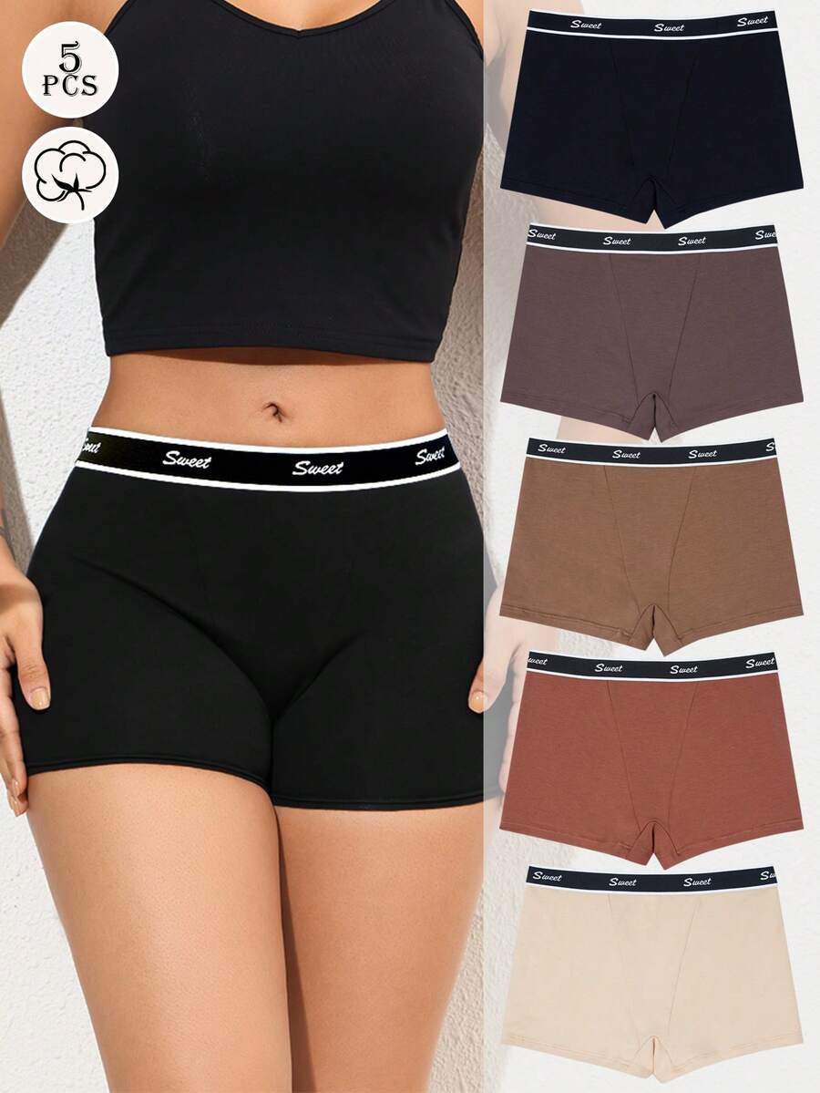 5 Packs Multicolor Cotton Women Shorts Comfortable Minimalist Ribbon Low Rise Boxers For Daily Wear Ideal For Sports And Relaxing - 彩色 - 查看 1