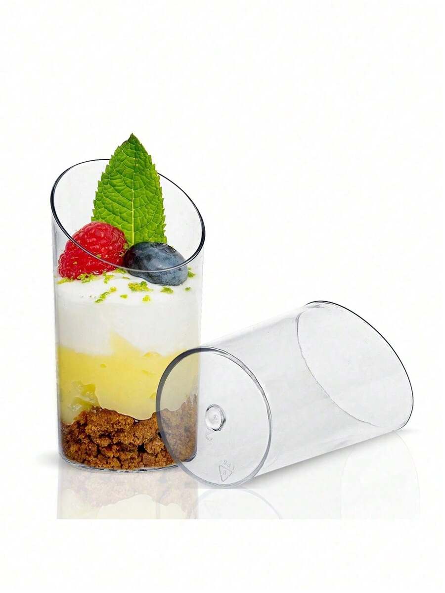 10pcs Party Tableware Plastic Round Mouth Slanted Mouth Round Cup Creative Cup Mousse Cup Dessert Cup Plastic Cup Cake Cup Family Gathering Tableware - Multicolor - View 1