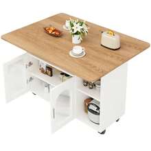 Kitchen Island, Modern Kitchen Island, Kitchen Cabinet, Removable Serving Cart, Sideboard, Wood-Look Dining Cart, Buffet, Multifunctional Dining Table With Storage, Black - 白色 - 查看 1