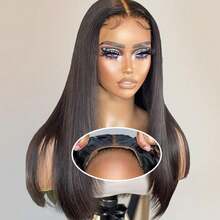13x6 13x4 HD Lace Front Wig Human Blended Hair Straight 34Inch - 200% Density Pre-Plucked Glueless Lace Frontal For Women, Natural Black Color & Transparent HD Lace, No Glue & Ready To Wear - Natural & Black - View 3