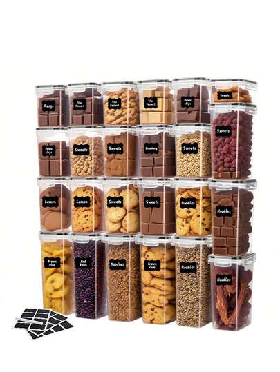 49pcs Kitchen Decor And Accessories,Complete Food Storage Containers With LIDS, Clear Food Jars, Moisture-Proof Sealed Crisper, Suitable For Cereals, Rice, Salt, Pepper, Tea, Nuts And Coffee Beans, Plastic Food Storage Jars, Household Kitchen Items,