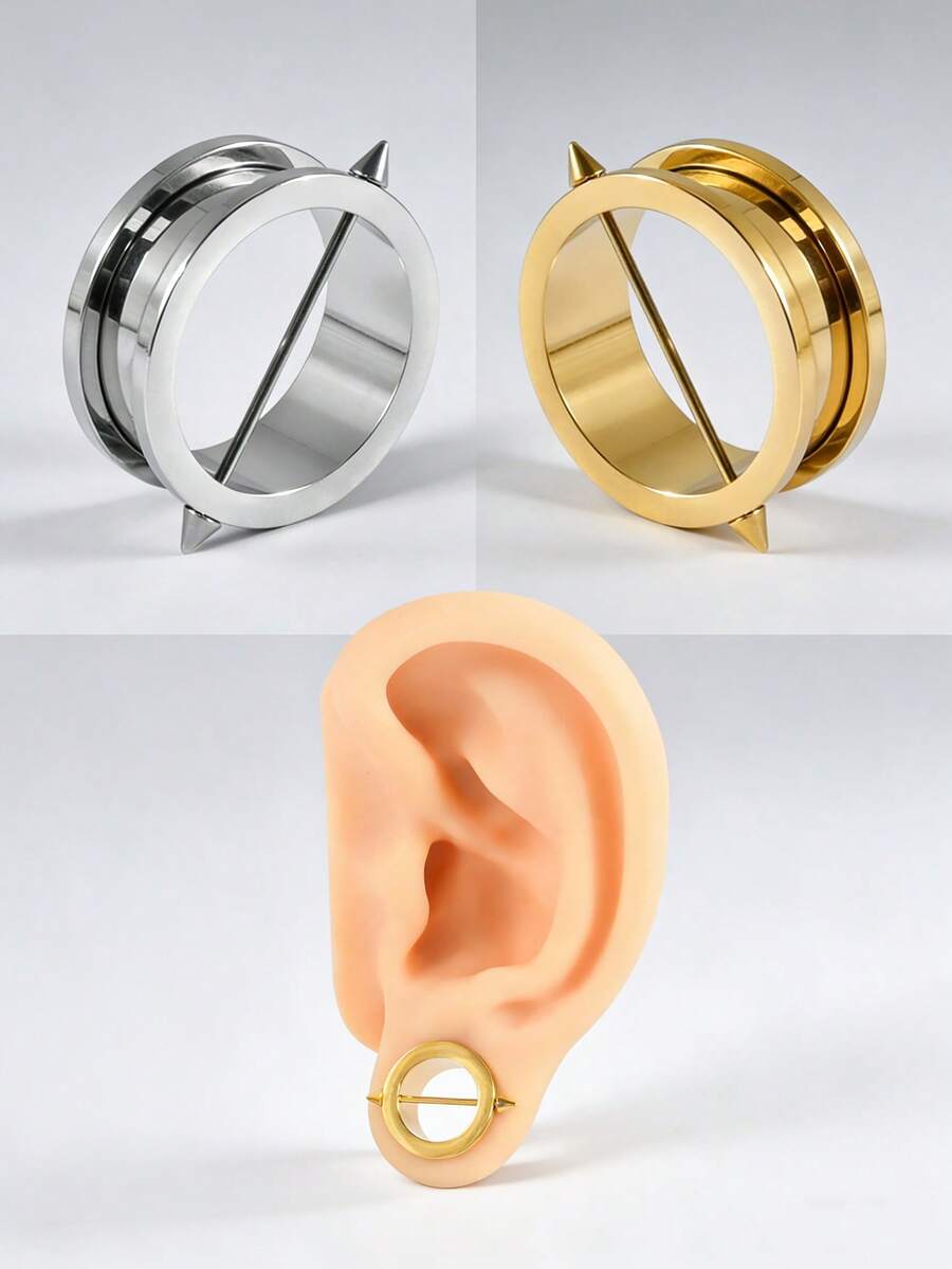 一对不锈钢可拆卸尖头耳洞耳塞螺丝金银色尖头扩耳器耳洞穿刺饰品 8MM-25MM