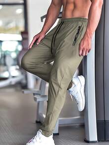 Lightweight Quick-Dry Nylon Pants, 4-Way Stretch Breathable Casual Sports Pants, Summer - Khaki - View 2