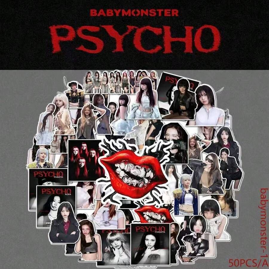 BABY MONSTER <PSYCHO> Ruka、Pharita、ASA、Ahyeon、Rami、RORA、Chiquita 防水贴纸，装饰贴纸，适用于笔记本电脑、平板电脑、水瓶等，独家粉丝周边 - 彩色 - 查看 1