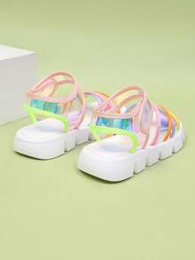 1双彩色系带厚底夏季沙滩度假时尚绳编凉鞋（女童款） - 淺藍色 - 查看 5