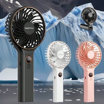 SWEETFULL 4000mAh 手持迷你风扇，可折叠便携式桌面风扇，带智能数字显示屏，USB 充电，6 档风速静音运行，是办公室、户外、旅行和露营的理想之选——随时随地保持凉爽，适合聚会和夏季降温。