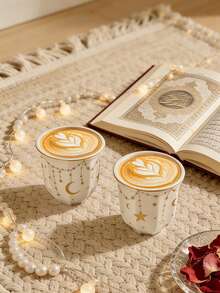 1 Stück Keramik Kaffeebecher mit Gold Mond- und Sternmuster, 180ml/250ml Fassungsvermögen, orientalischer Teebecher, geeignet für Tee, Espresso, Latte, Cappuccino, Milch, Saft, ideal für Zuhause, Küche, Restaurant, Café, Geschenk zu Feiertagen - Verschiedenfarbig - Übersicht 4