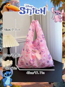 Disney 1 Pc Officially Licensed Stitch Pattern Storage Bag High-Capacity Foldable Tote Bag Portable Storage Bag Lightweight Shopping Bag Official Licensed - Verifiable For Lady/Girls/Teens/Students For Daily/Outing/Shopping/Valentine's Day - Multicolor - View 4