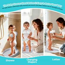 Baby Shower Stand With Anti-Slip Base & Anti-Pinch Silicone, Adjustable Foldable Baby Bath Support For Toddlers 6-36 Months, Portable Standing Helper With Shower Holder | Soporte Para Bañera De Bebé - 灰色 - 查看 10