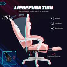 Ergonomisk gamingstol med svankstöd, fotstöd, kattörondesign och nackstöd, höjdjusterbar och vilfåtöljbar kontorsstol (rosa) - Rosa - Visa 6