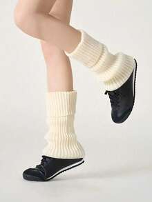 Women's Warm Leg Socks, White Knitted Warm Leg Socks, Suitable For Autumn And Winter Wear, Versatile And Stylish - White - View 5
