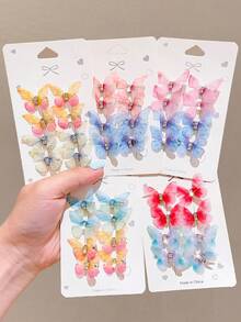 10个装女童水钻网纱蝴蝶结发夹，可爱侧刘海发夹，简约刘海夹，甜美柔顺，适合日常佩戴和返校季 - 彩色 - 查看 7