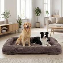 Giant Pet Mattress With Pocket, Human Dog Bed Washable Large Cuddle Bed, Non-Slip Plush Dog Cushion With Blanket, Brown Home Decor - 鏽棕色 - 查看 6