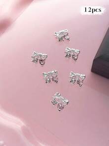 12/240件粉色系列金属美甲饰品：心形、行星、月亮、十字架、蝴蝶结、泰迪熊、星光、水钻银色美甲装饰，奢华金属美甲用品，闪亮粉色水晶美甲宝石，适用于多功能DIY美甲配件 - 彩色 - 查看 10