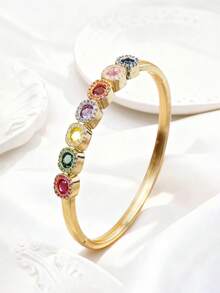 1pc 18K Gold Plated Bracelet With Lab-Grown Gemstones, Suitable For Carnival, Theme Parties, Vibrant And Eye-Catching; Can Be Given To Best Friends During Carnival, Lively And Matching The Festive Atmosphere Of Western Holidays. - Gold - View 1