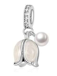 1件时尚优雅情人节系列郁金香串珠吊坠，可DIY制作手链/项链，情侣礼物 - 銀色 - 查看 1