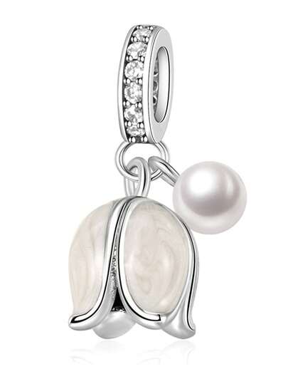 1pc Fashionable & Elegant Valentine's Day Series Tulip Beaded Pendant, Versatile DIY Bracelet/Necklace, Lover's Gift