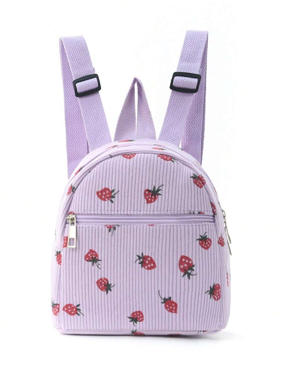 1pc Mini Cute Solid Color Corduroy Children's Backpack, Suitable For Girls, Elementary Students, School, Travel, Holiday Gift - Mauve Purple - View 1