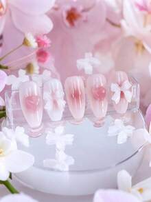 30 piezas Charms de moños de cinta de gelatina blanca para uñas, estilo romántico y sencillo Y2K, accesorios para decoración de uñas de invierno, suministros para salón de manicura DIY para mujeres - Blanco - Ver 1