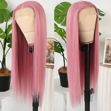 13x4 Free Part Mint Green Long Straight Lace Front Wigs Glueless Long Silky Straight Wigs Pre Plucked HD Lace 180% Density Light Green Wig Soft Free Part Wear And Go Lace Front Wigs For Fashion Women Party & Daily Wear 26 Inch - Hồng đậm - Xem 5