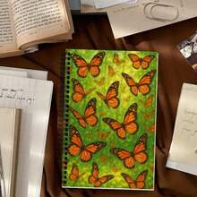 1Pc Vivid Orange Butterfly Nature Art Deco A5 Spiral Notebook For Creative WritingOffice MeetingsSchool NotesTravel DiaryDaily Journal And Other Scenes 64 Pages - Black - View 6