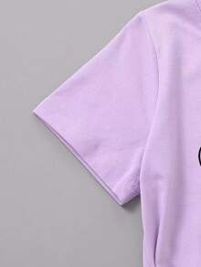 Young Girl Summer Casual Heart Print Short Sleeve T-Shirt - Mauve Purple - View 5