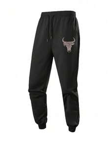 男士休闲慢跑裤，锥形裤腿，秋冬时尚运动裤 - 黑色 - 查看 2